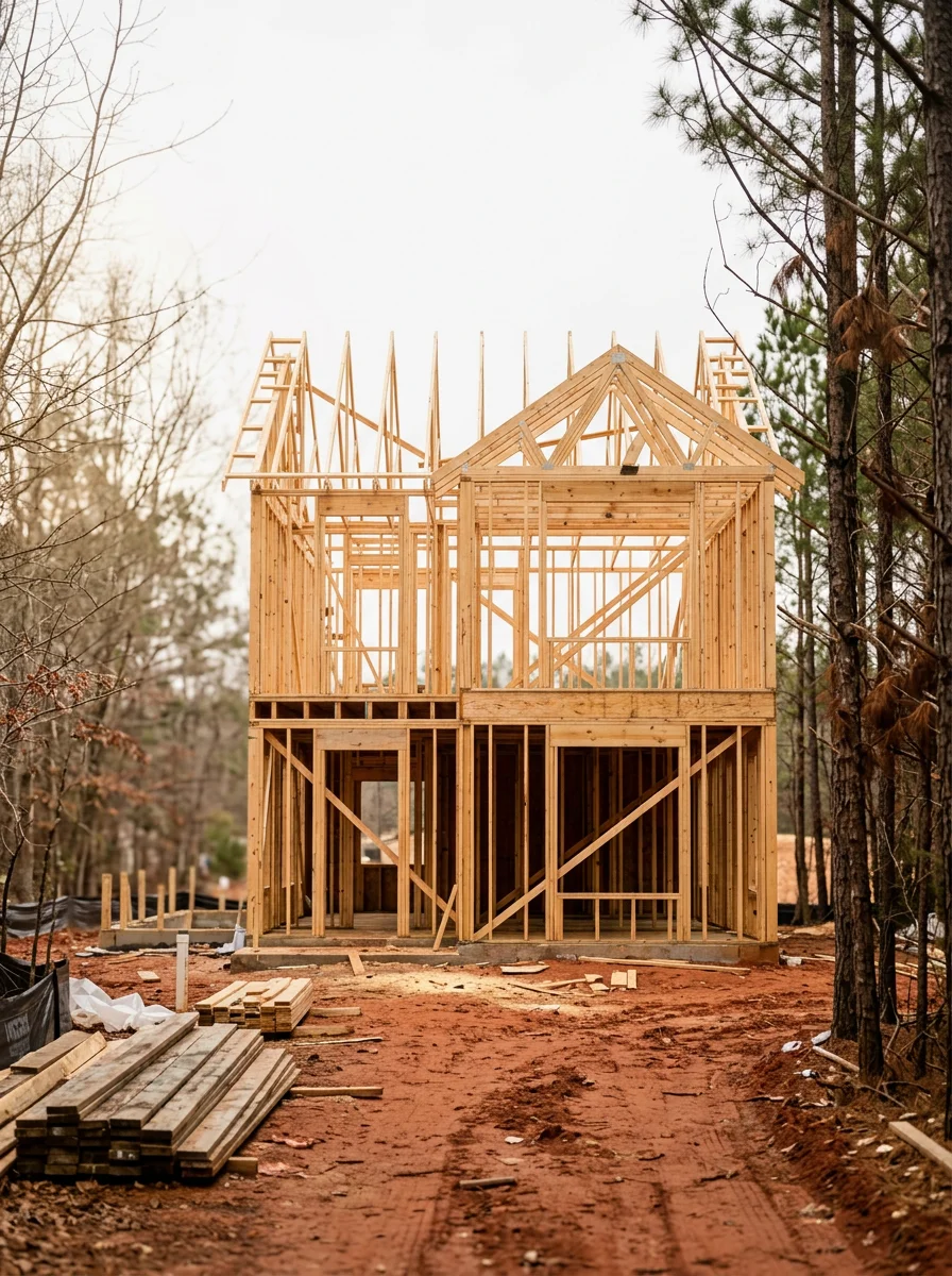 New home construction framing in Blacksburg South Carolina residential area