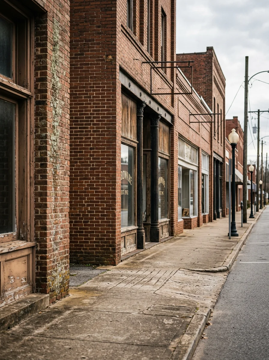 Historic Kings Mountain downtown area with Battleground Avenue and local commercial buildings