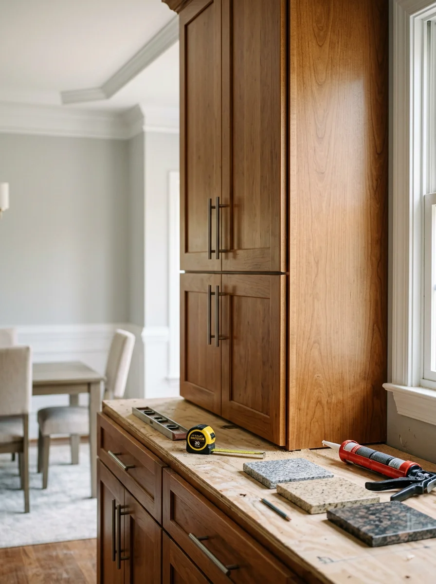 Kitchen remodeling project showing custom cabinetry and countertop installation in Matthews home