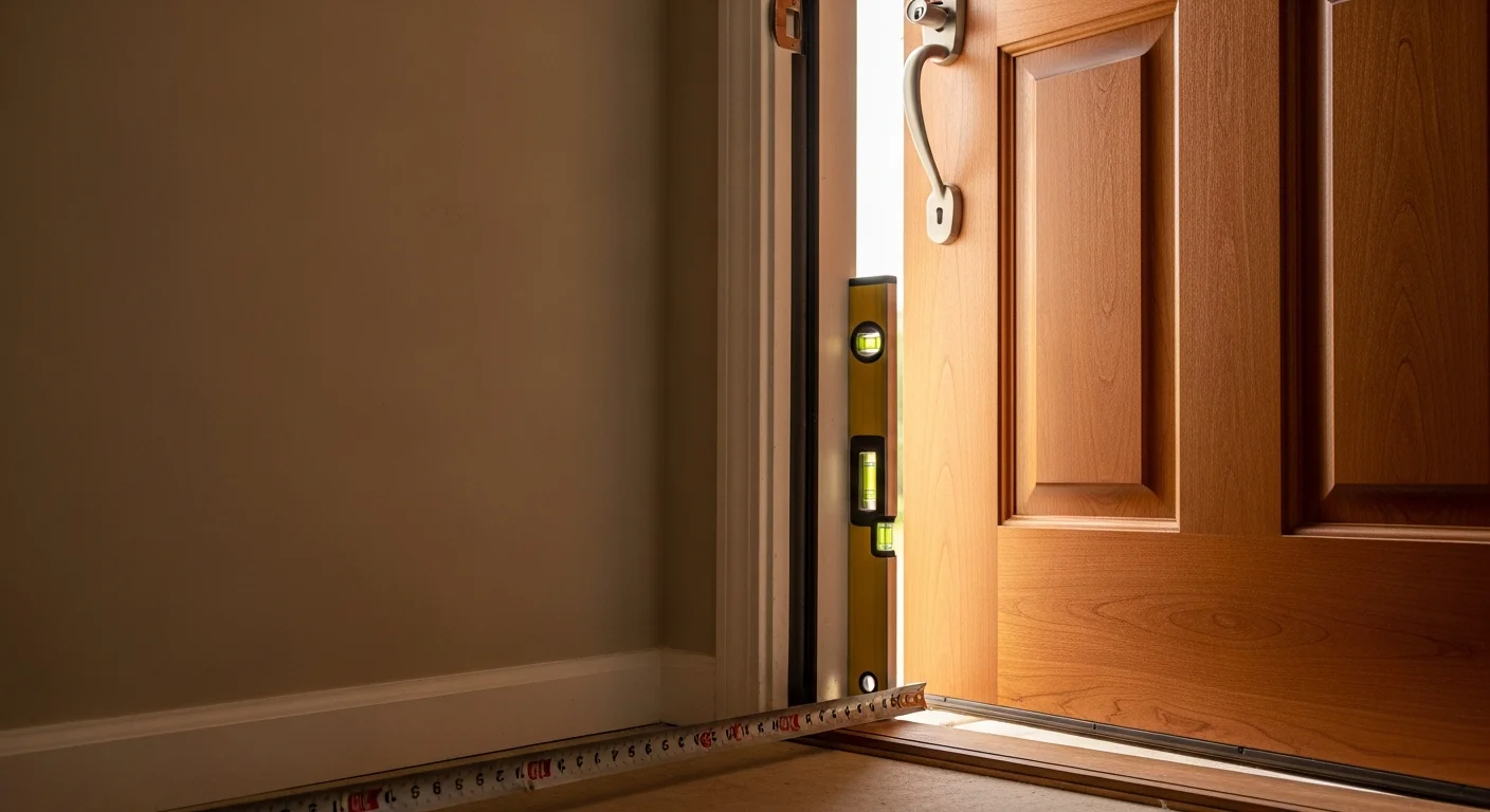 A newly installed exterior entry door on a single-family home in Cherryville, NC, with a clean frame, tight weatherstripping, and a finished threshold. The door is fully hung and closed flush against the frame.